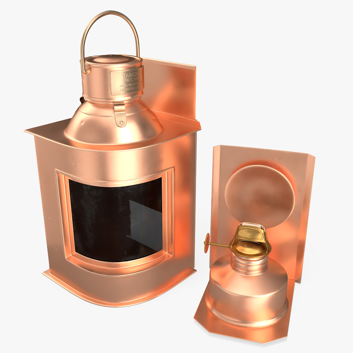 Vintage Copper Ship Lamp with Black Glass Disassembled 3D model