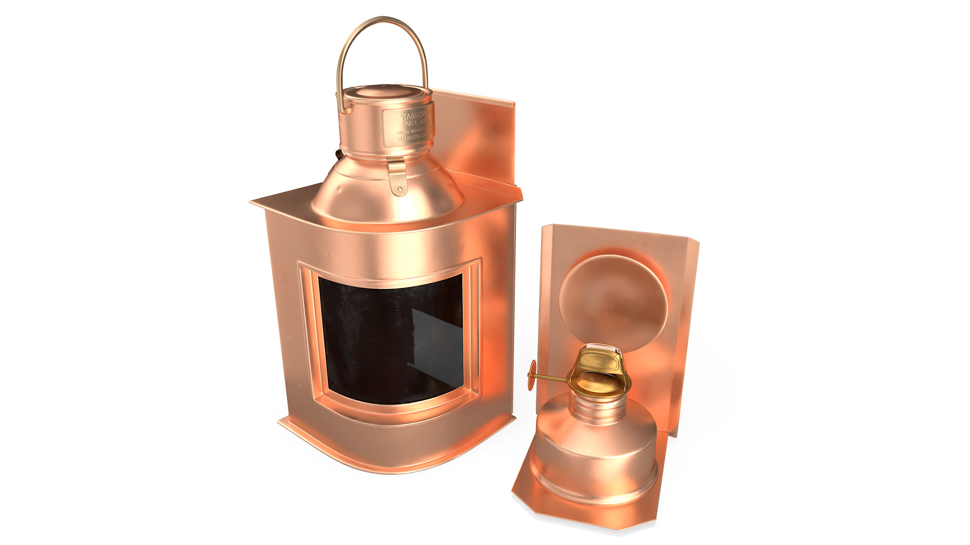 Vintage Copper Ship Lamp with Black Glass Disassembled 3D model