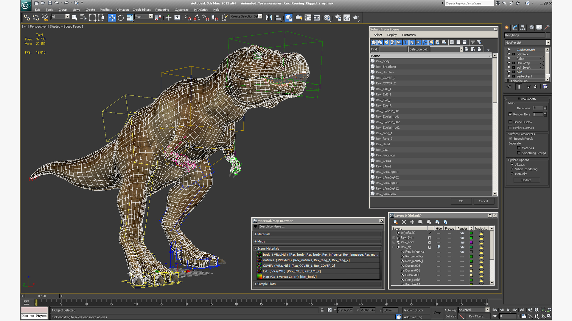 3D Animated Tyrannosaurus Rex Roaring Rigged