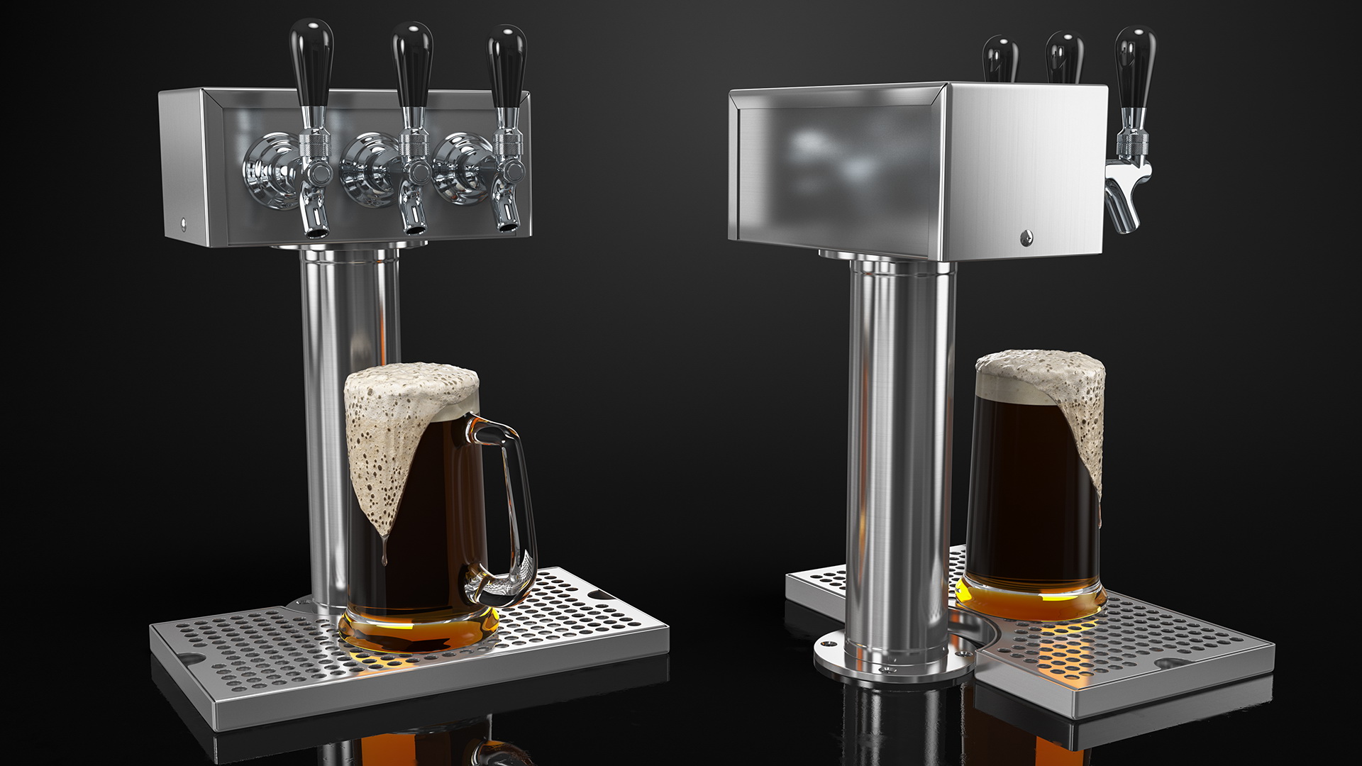 3D Triple Faucet Beer Tower with Beer Mug model