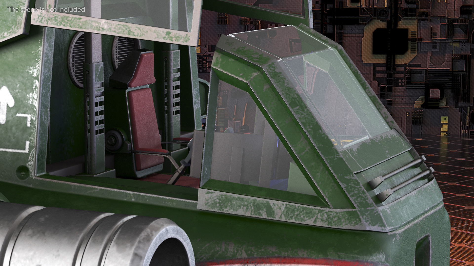 3D model Old Combat Robot Dark Green Empty Rigged