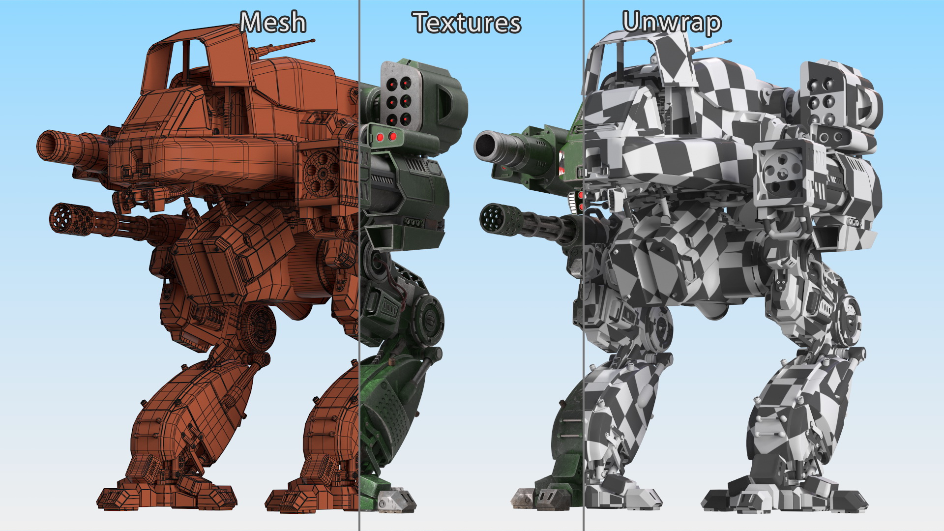 3D model Old Combat Robot Dark Green Empty Rigged