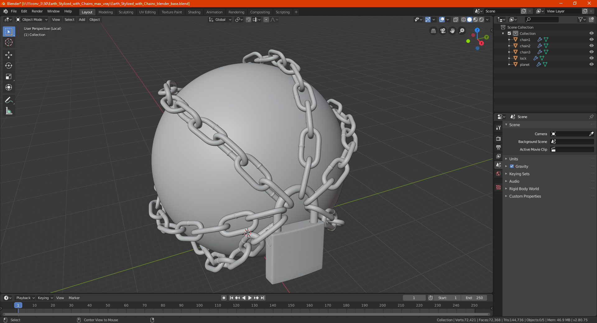 3D Earth Stylized with Chains