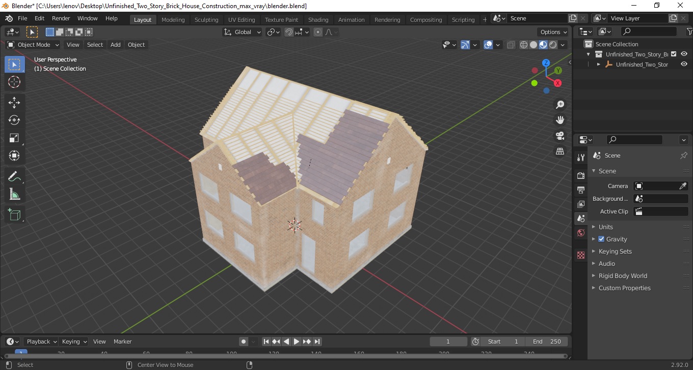 3D model Unfinished Two Story Brick House Construction