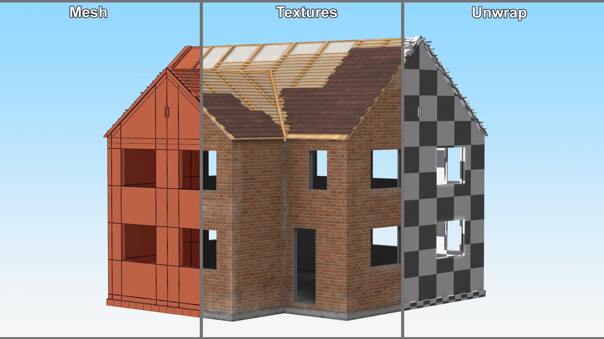 3D model Unfinished Two Story Brick House Construction