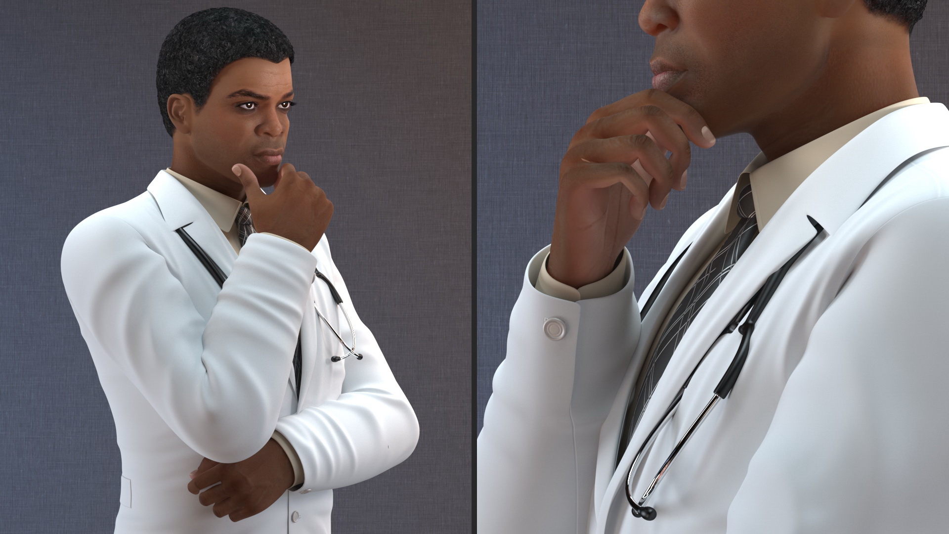 3D Light Skin Black Male Doctor model