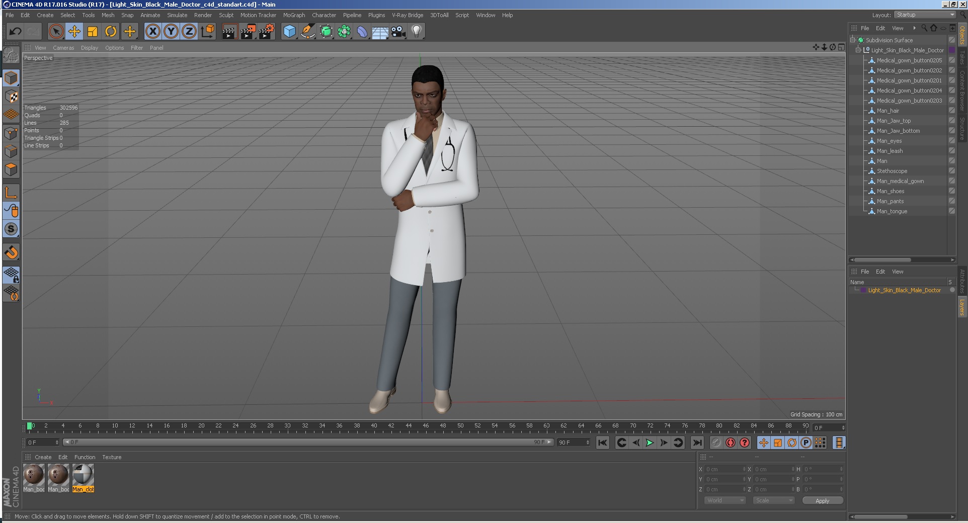 3D Light Skin Black Male Doctor model