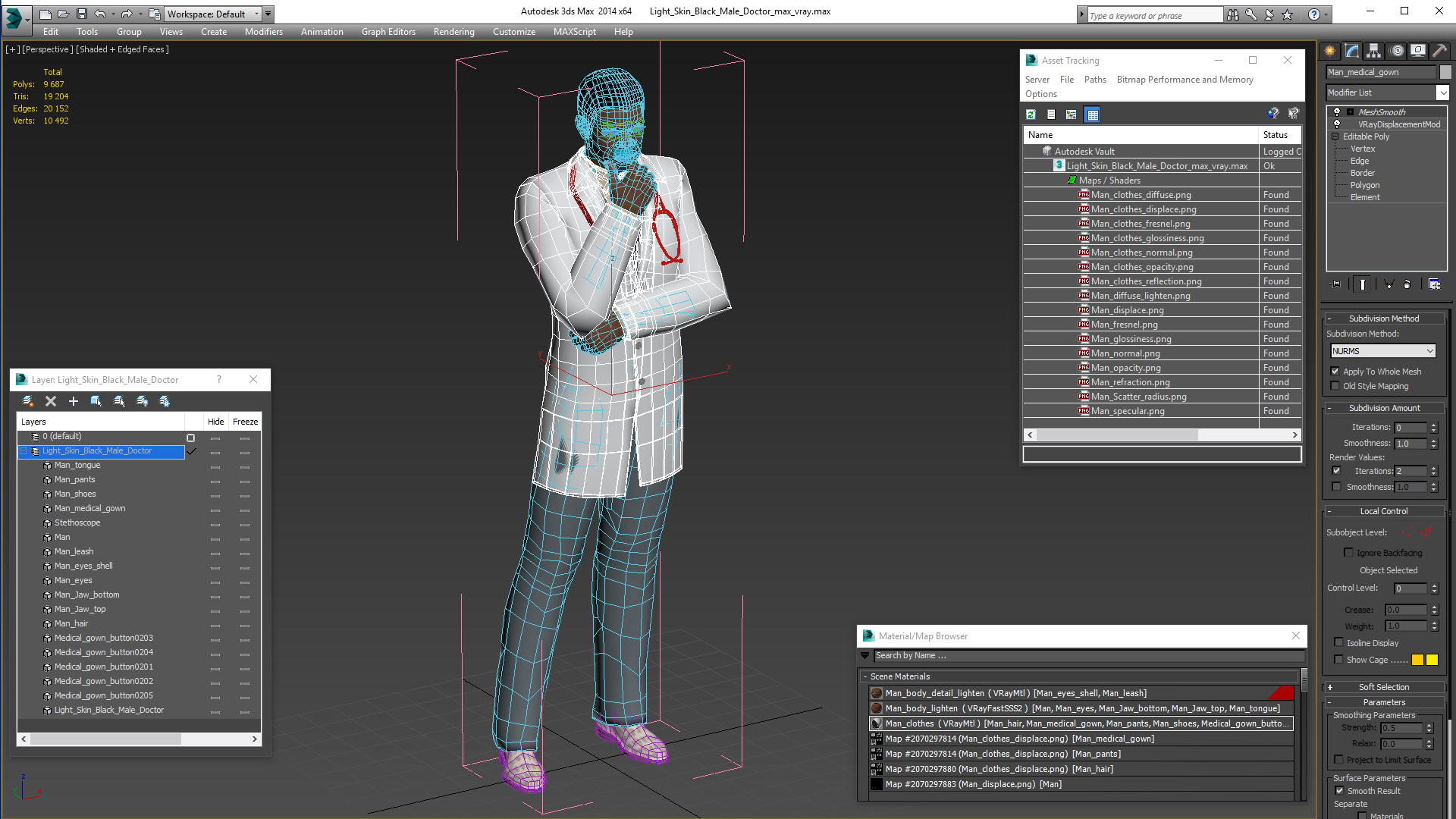 3D Light Skin Black Male Doctor model
