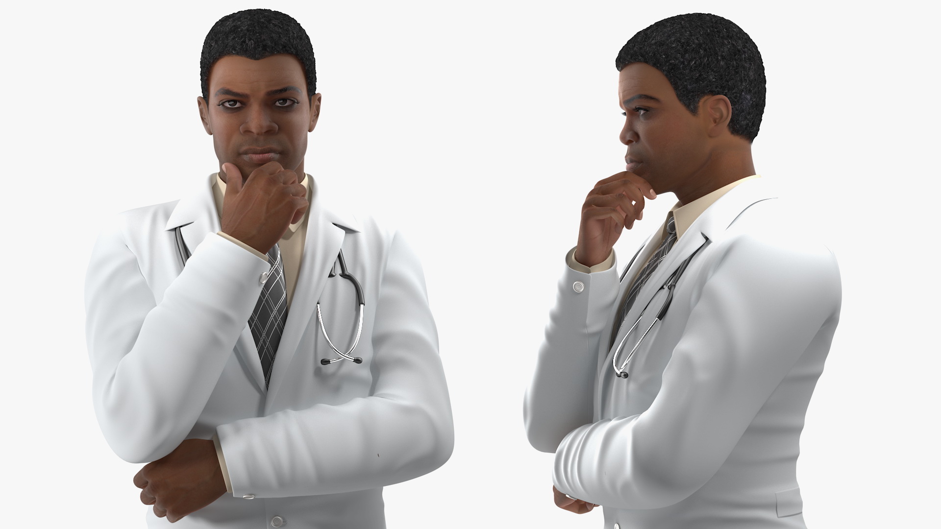 3D Light Skin Black Male Doctor model