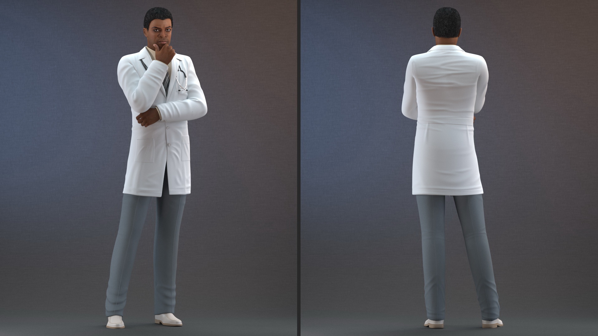 3D Light Skin Black Male Doctor model