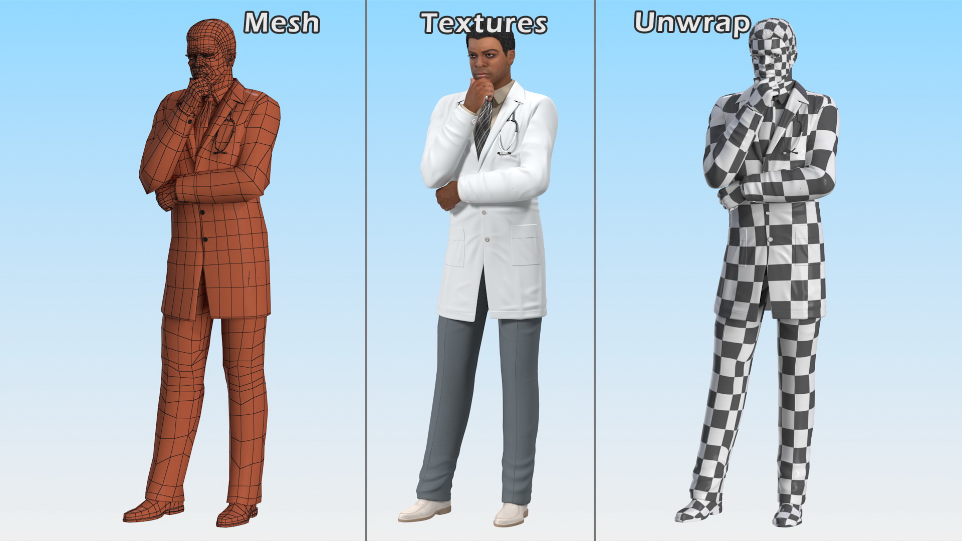 3D Light Skin Black Male Doctor model
