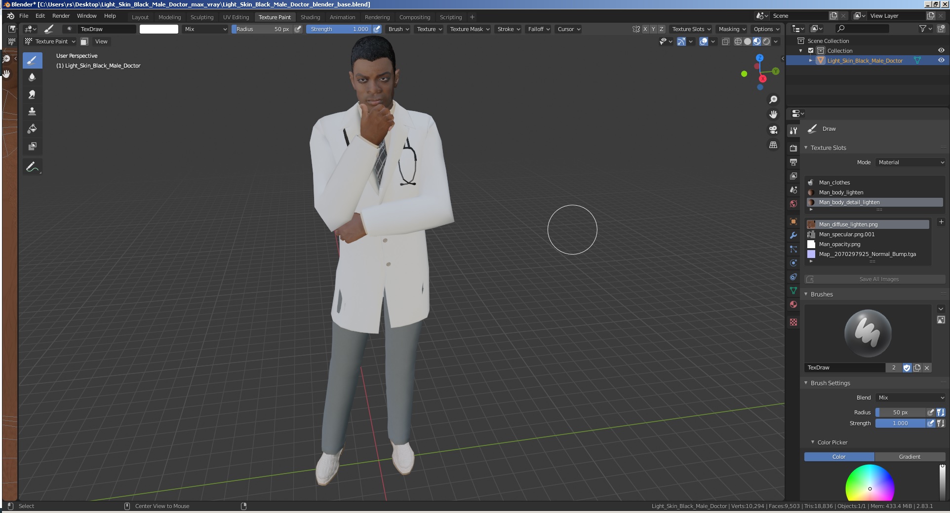 3D Light Skin Black Male Doctor model