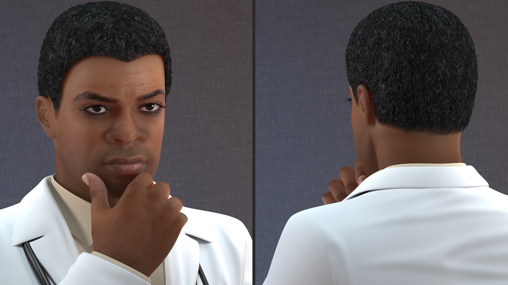 3D Light Skin Black Male Doctor model
