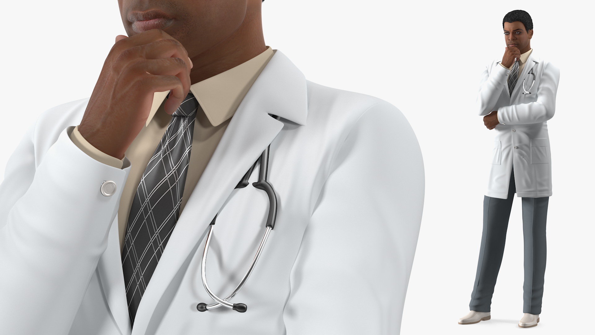 3D Light Skin Black Male Doctor model