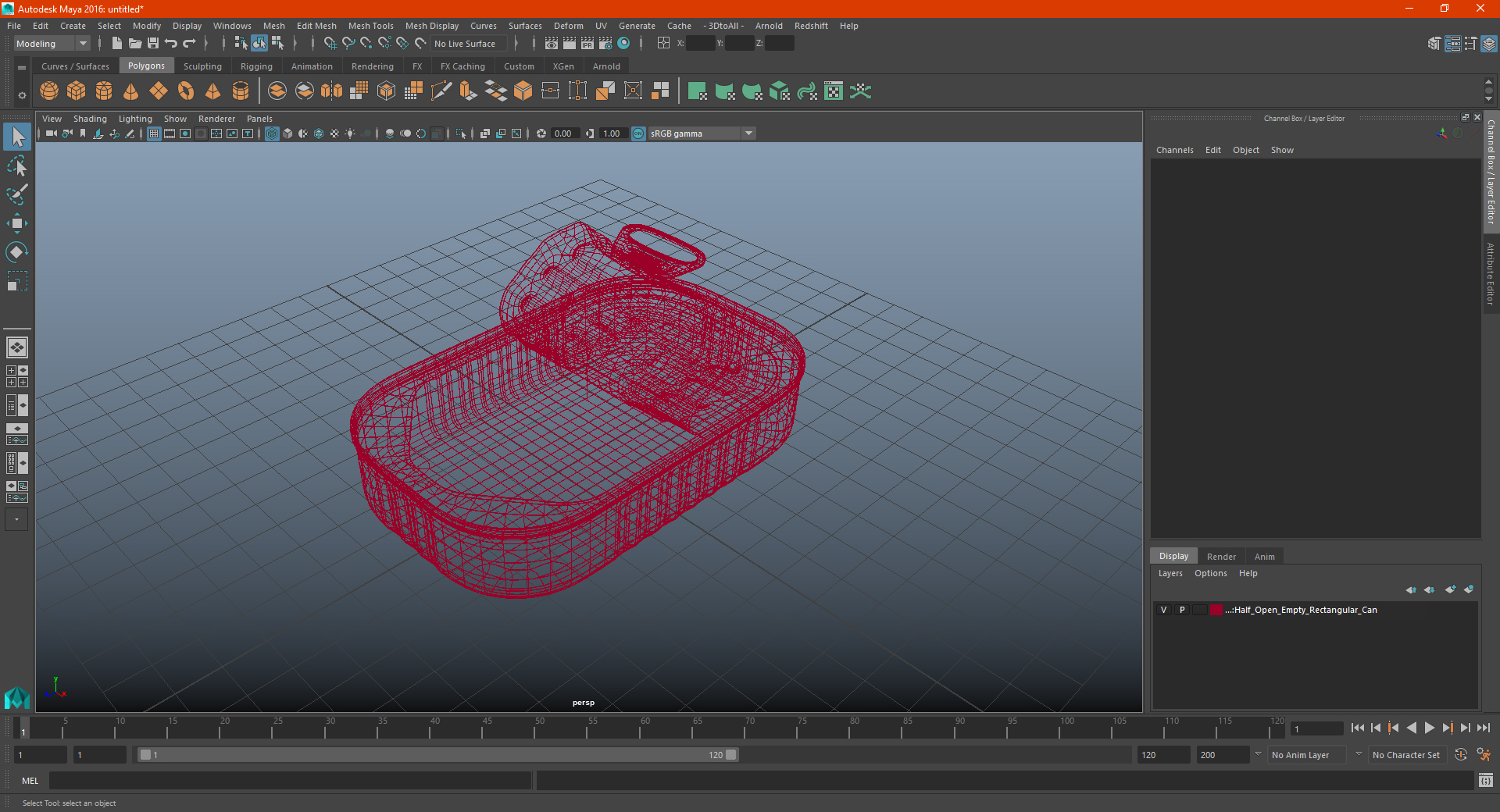 3D Half Open Empty Rectangular Can