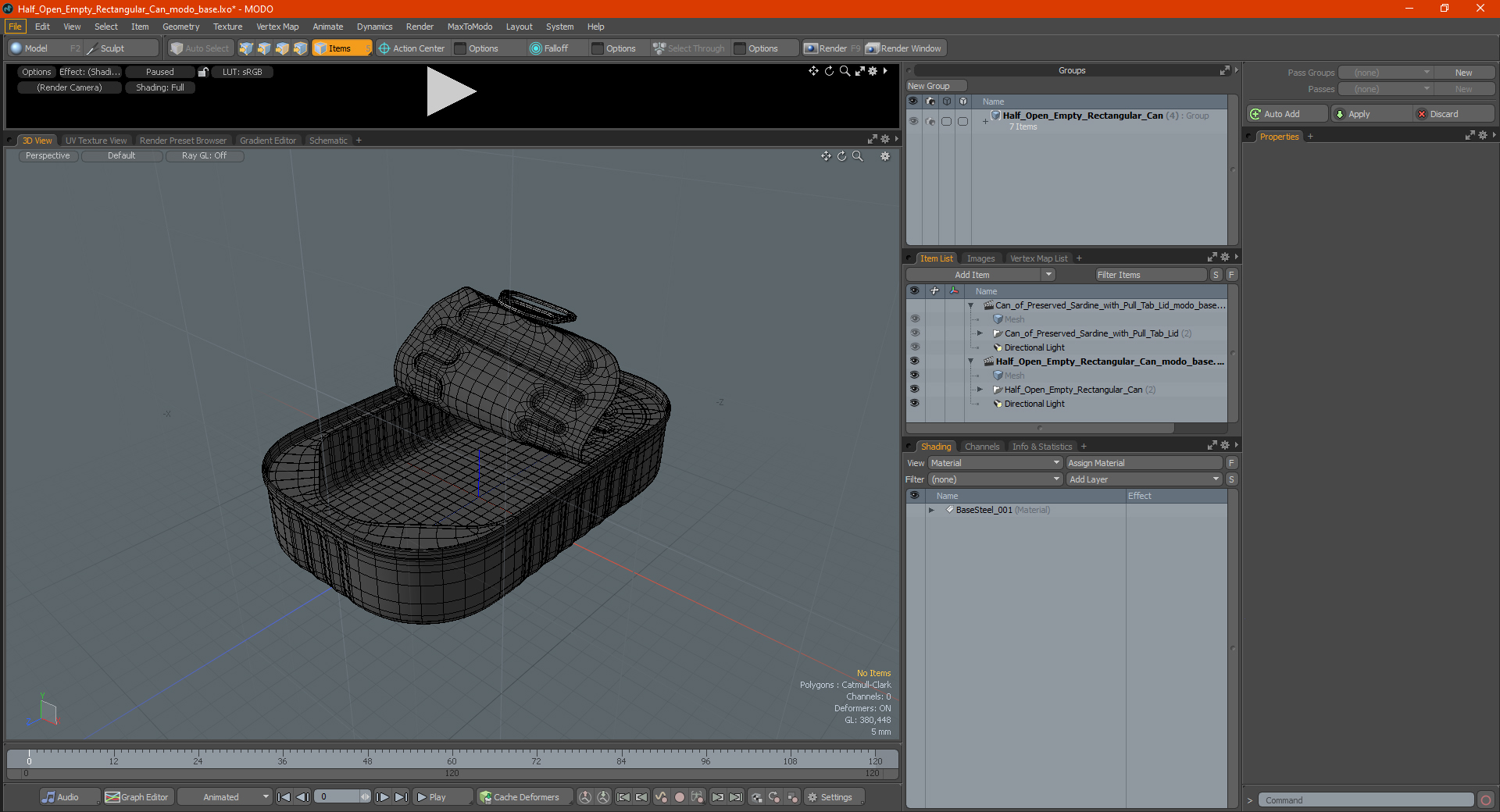 3D Half Open Empty Rectangular Can