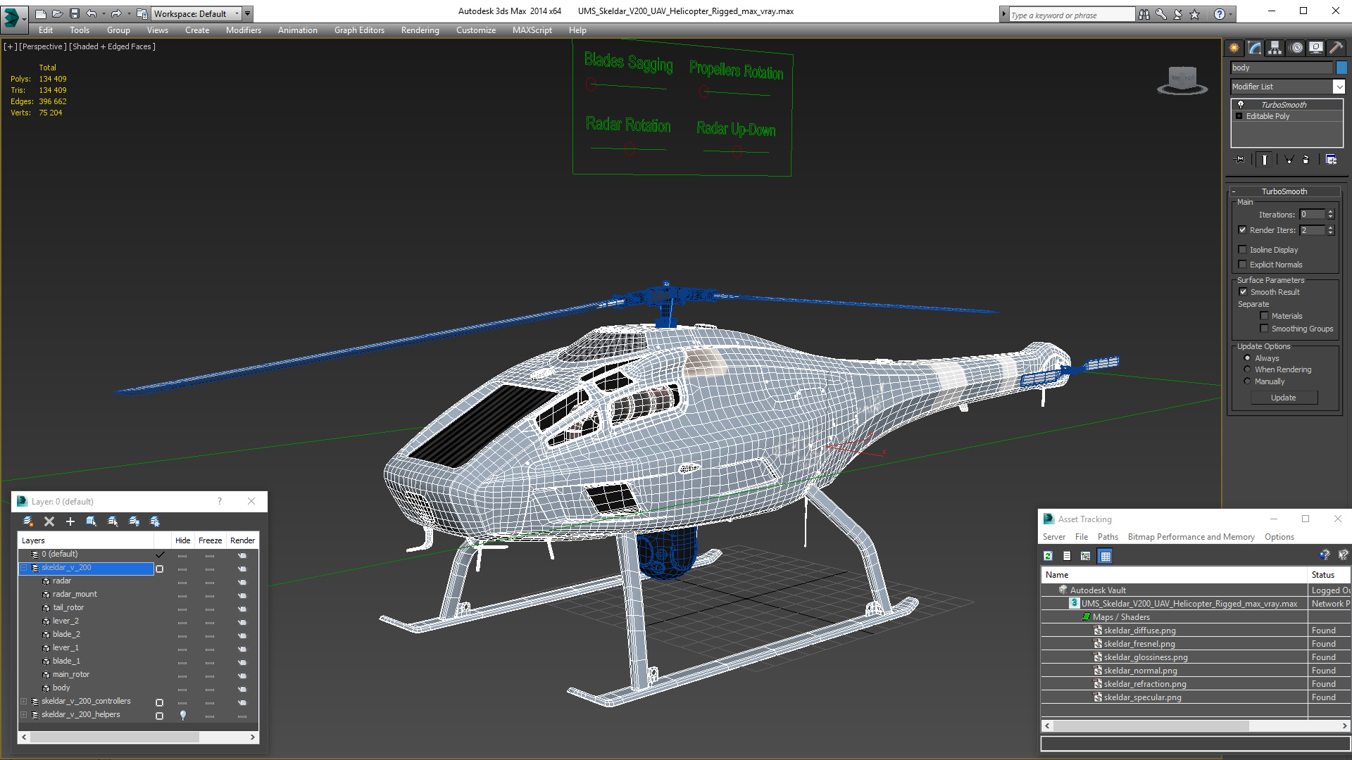 3D UMS Skeldar V200 UAV Helicopter Rigged model