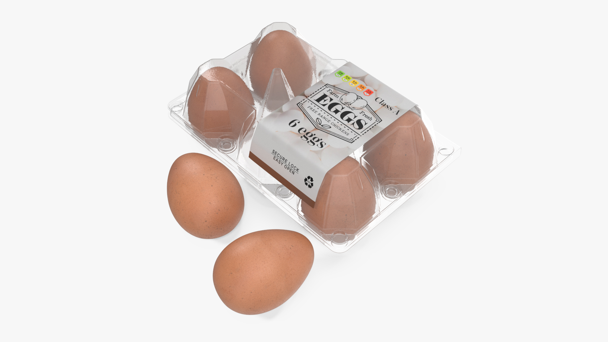 3D Pack of Six Eggs in Transparent Container