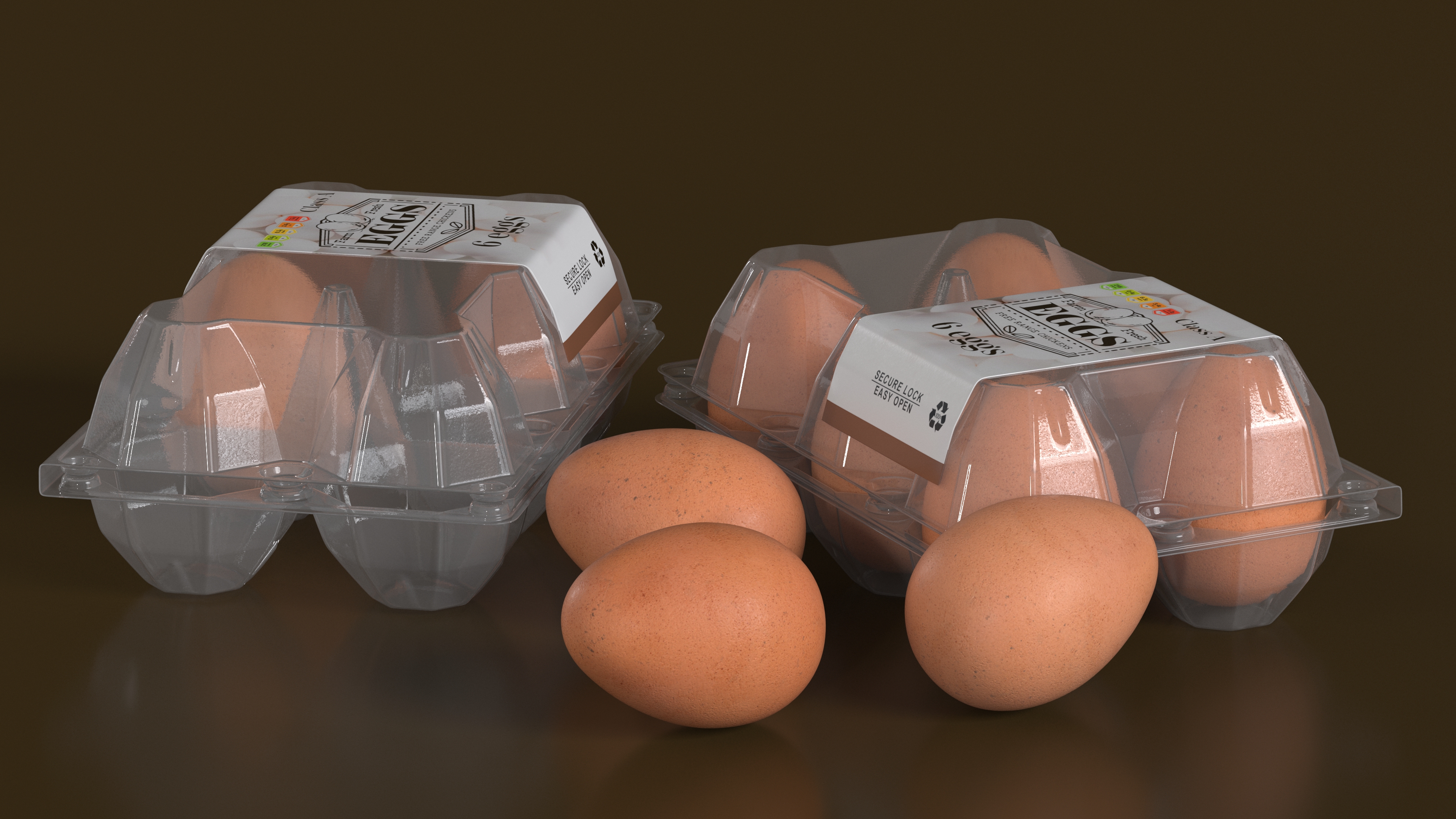 3D Pack of Six Eggs in Transparent Container
