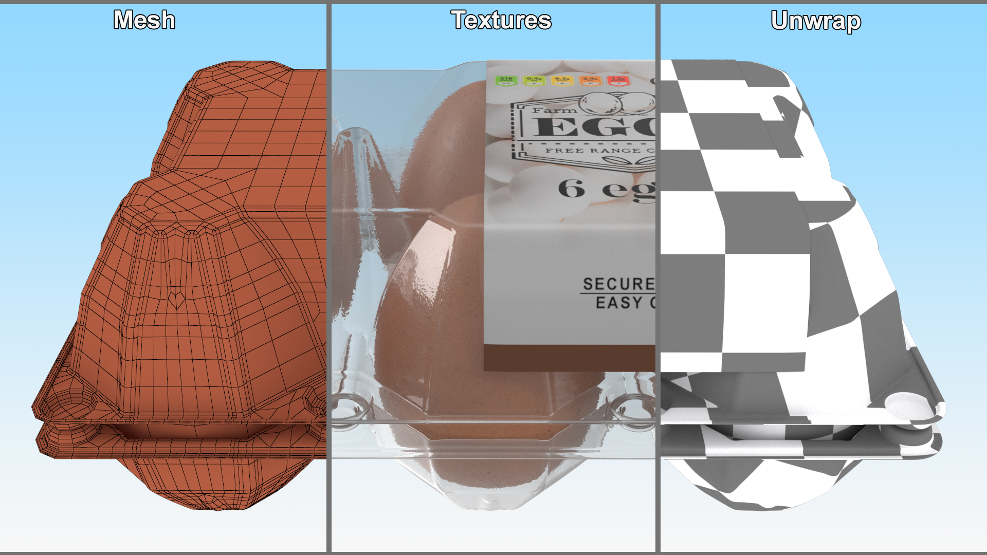3D Pack of Six Eggs in Transparent Container