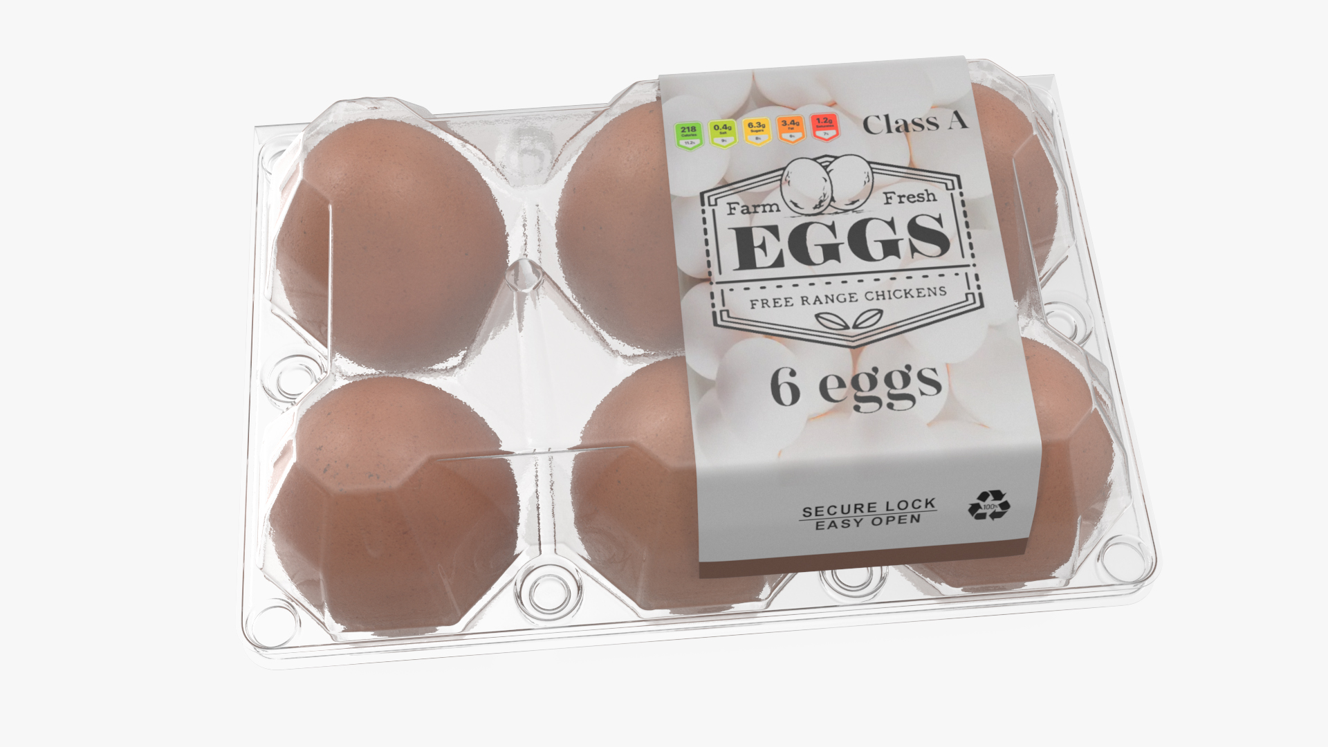 3D Pack of Six Eggs in Transparent Container