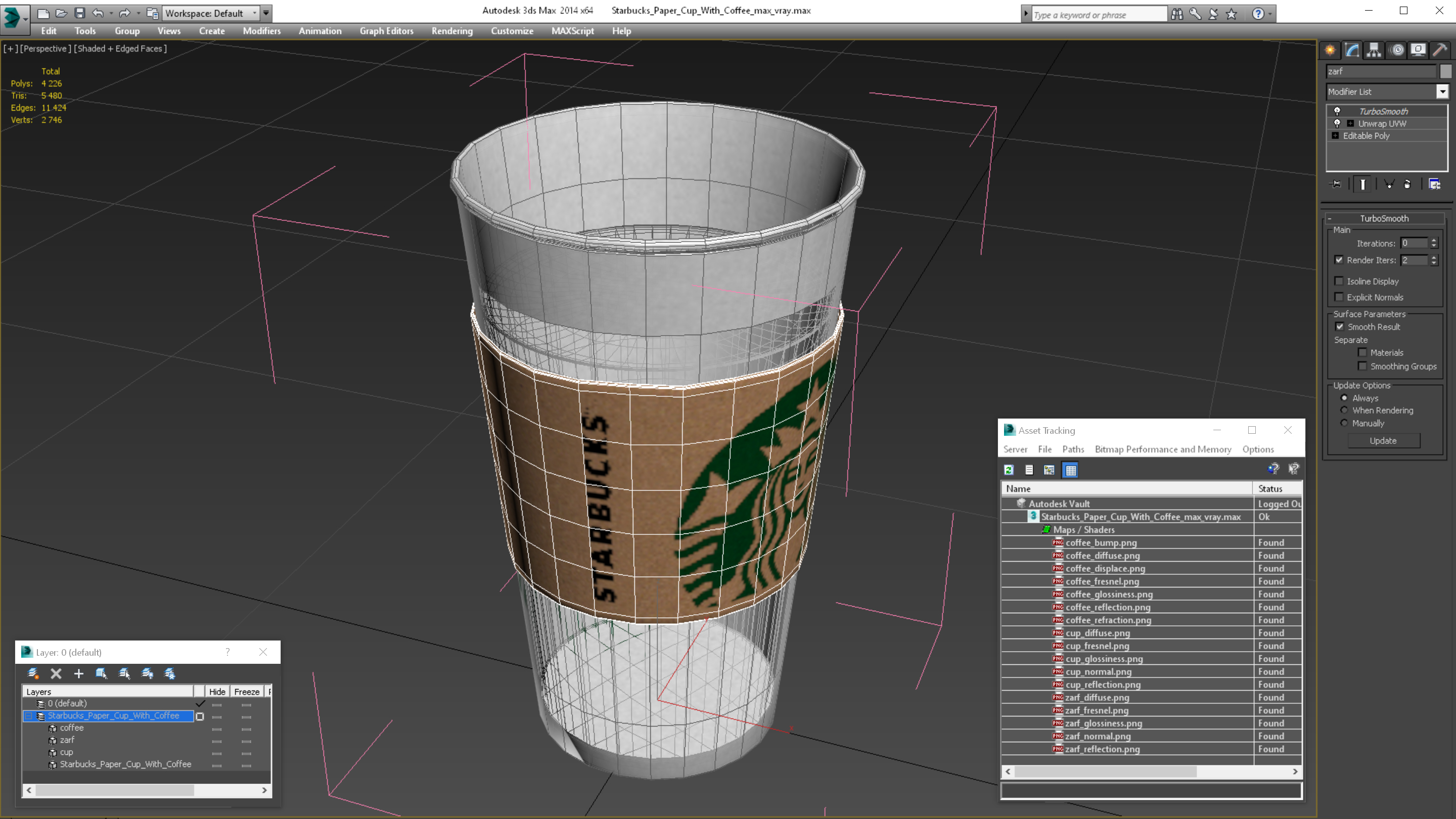 3D Starbucks Paper Cup With Coffee