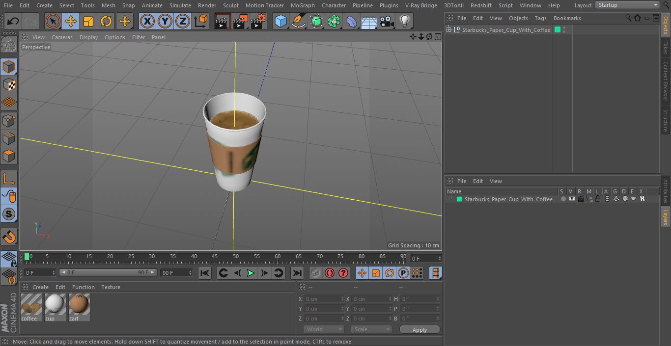 3D Starbucks Paper Cup With Coffee
