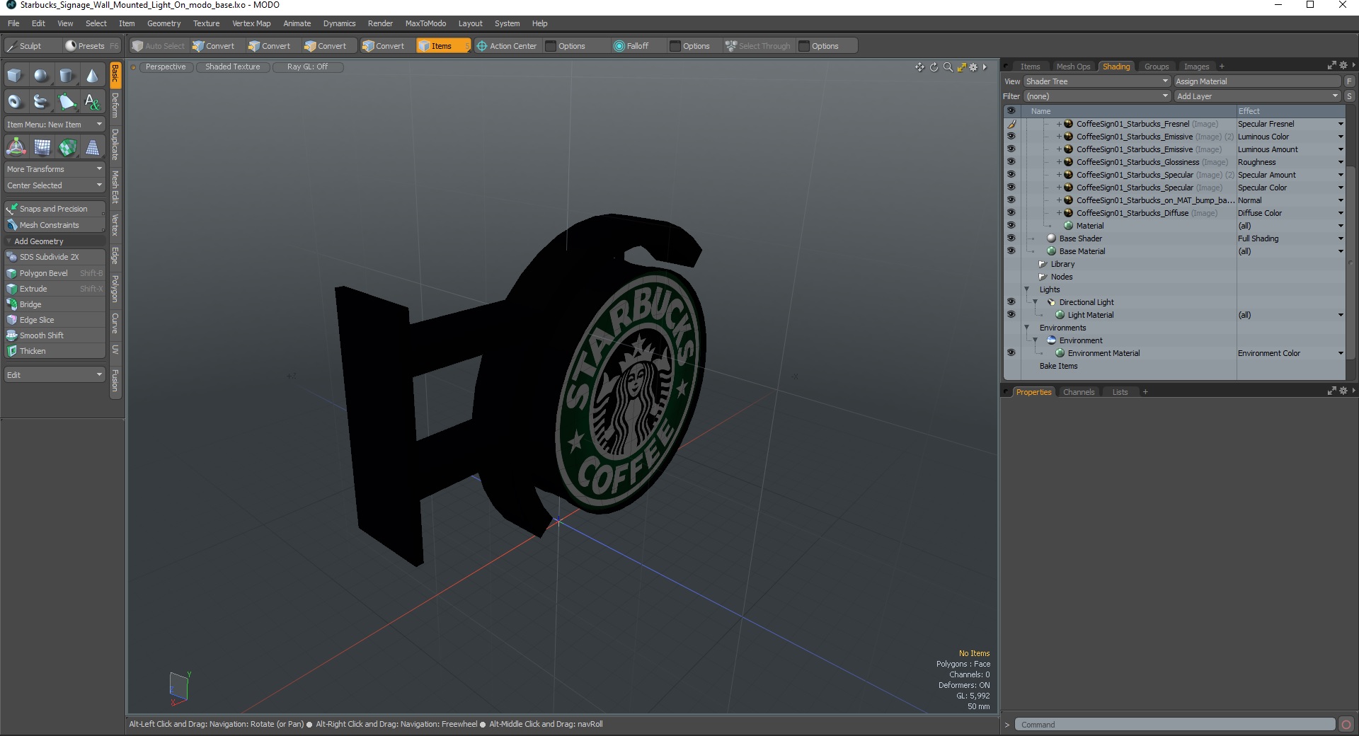 Starbucks Signage Wall Mounted Light On 3D model