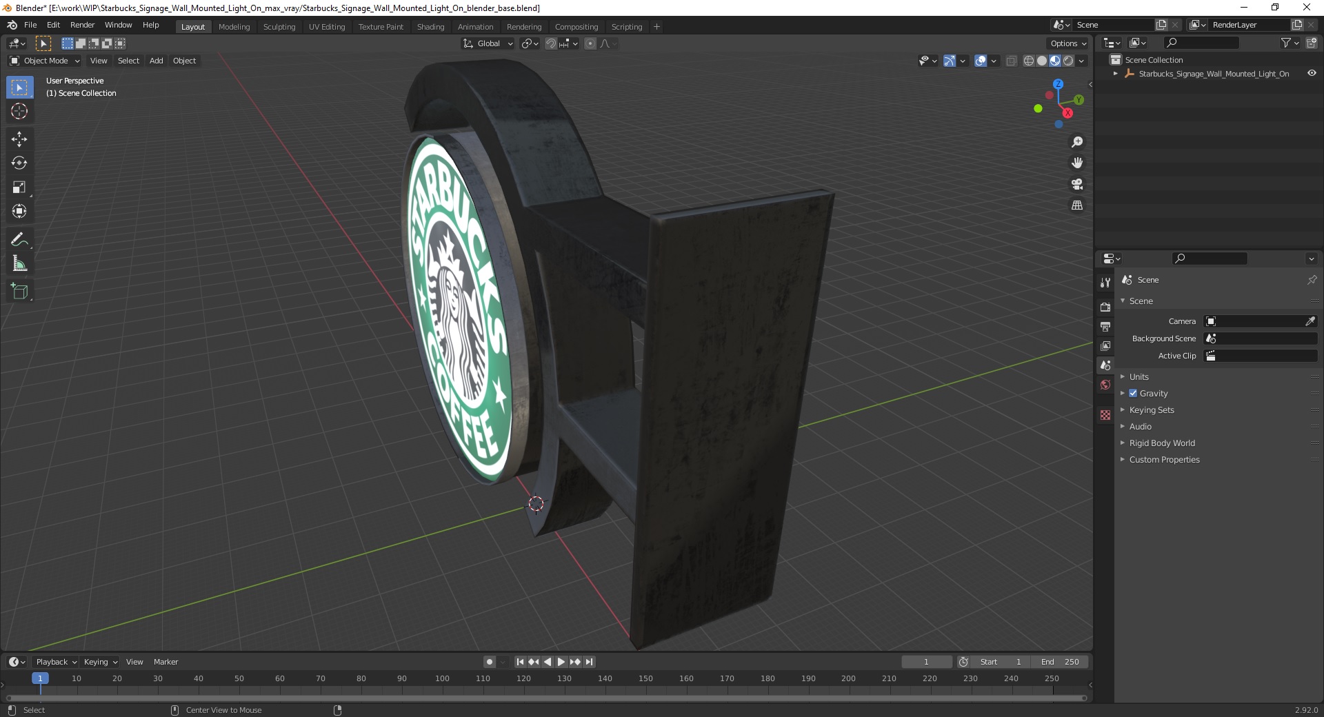 Starbucks Signage Wall Mounted Light On 3D model