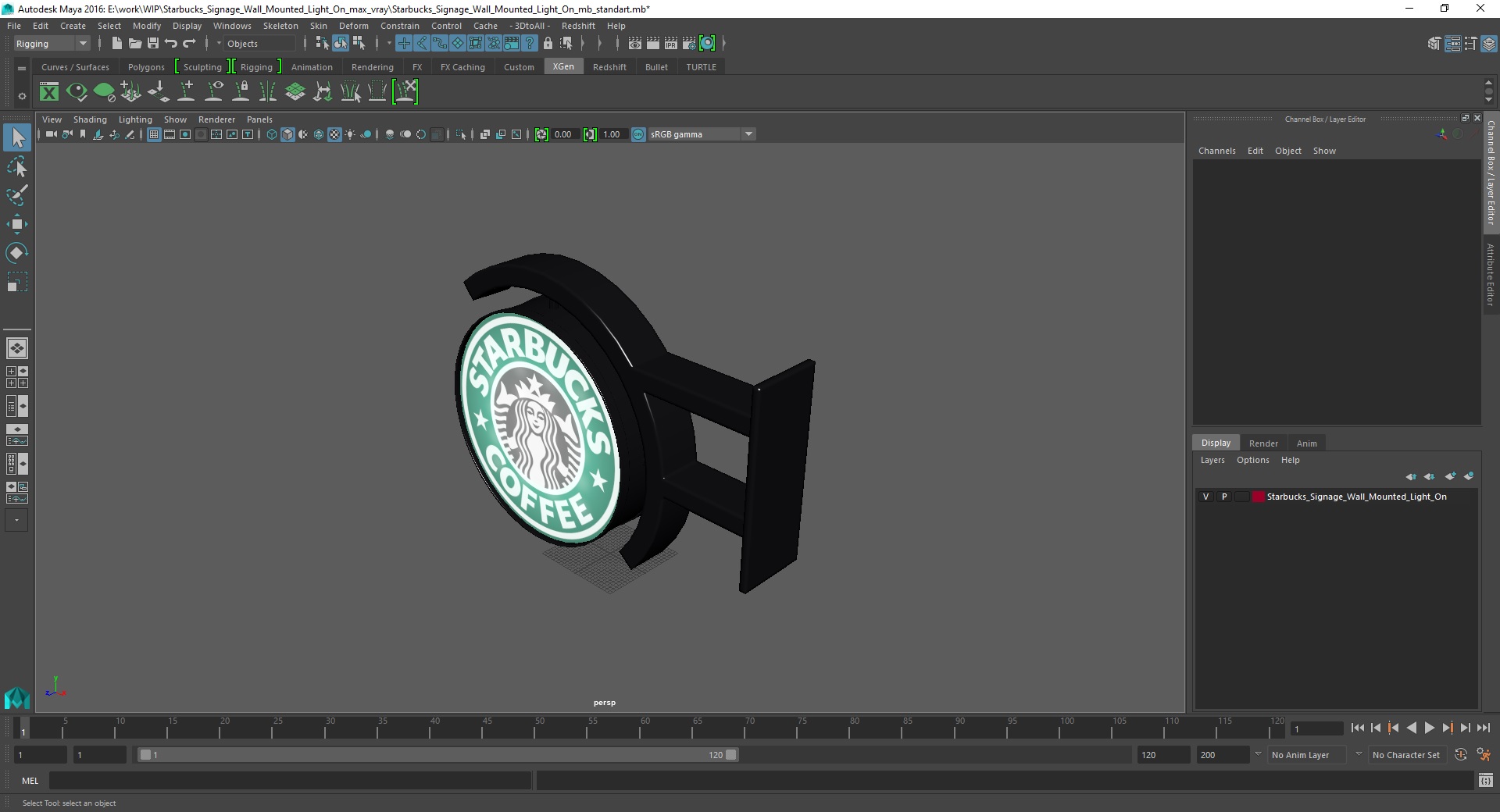Starbucks Signage Wall Mounted Light On 3D model