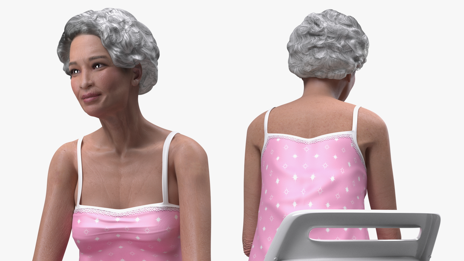 Asian Old Lady in Sleeping Suit Sitting 3D model