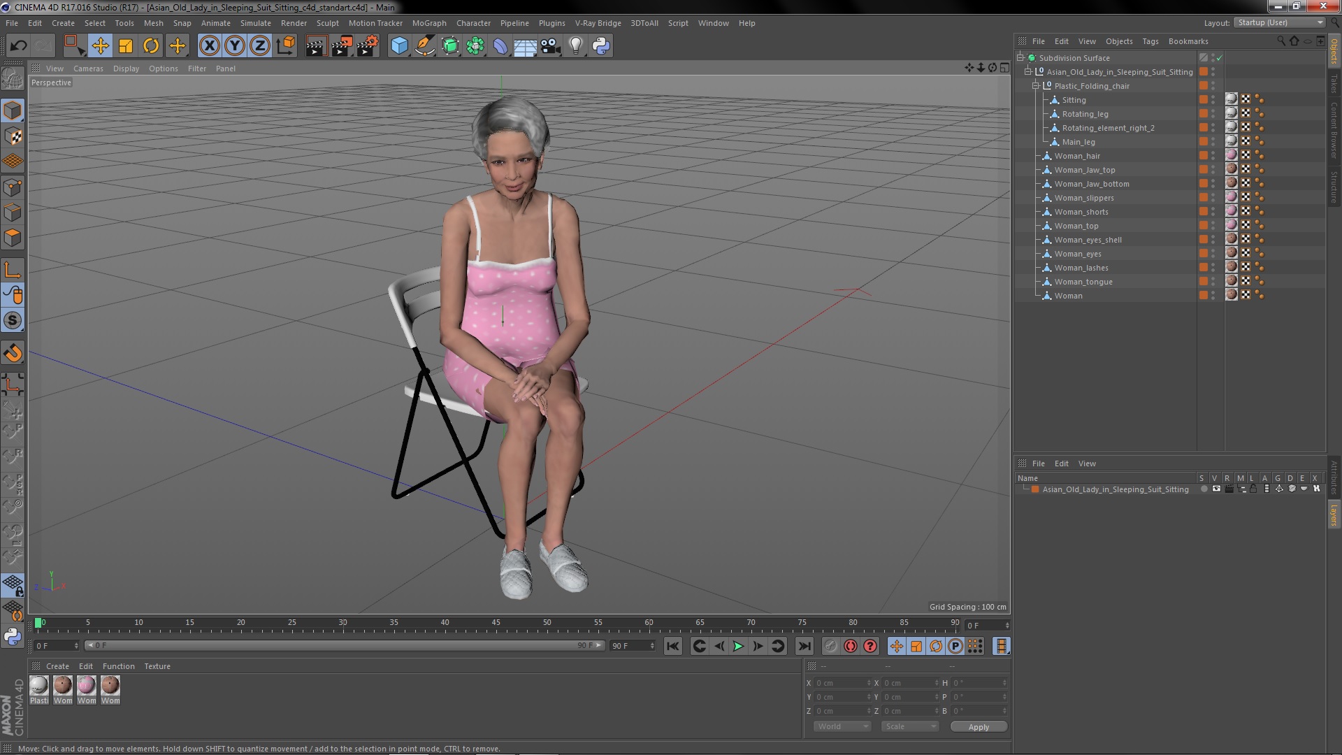 Asian Old Lady in Sleeping Suit Sitting 3D model