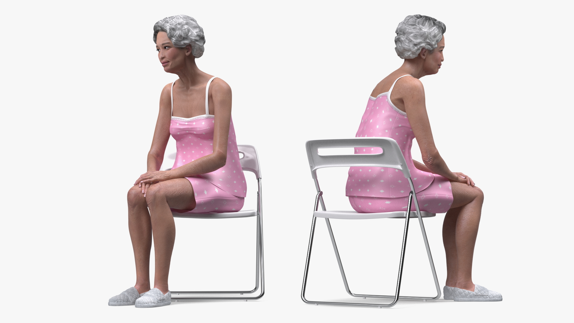 Asian Old Lady in Sleeping Suit Sitting 3D model