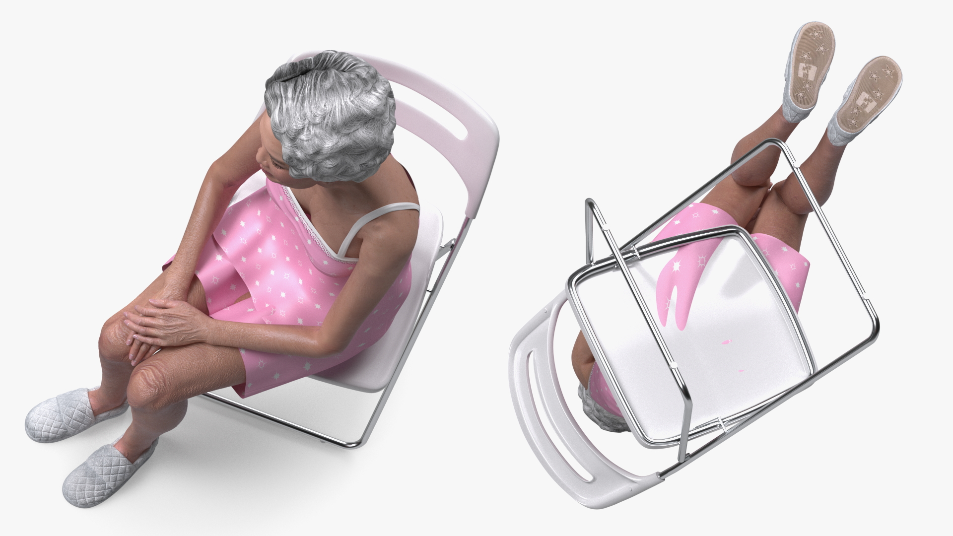 Asian Old Lady in Sleeping Suit Sitting 3D model