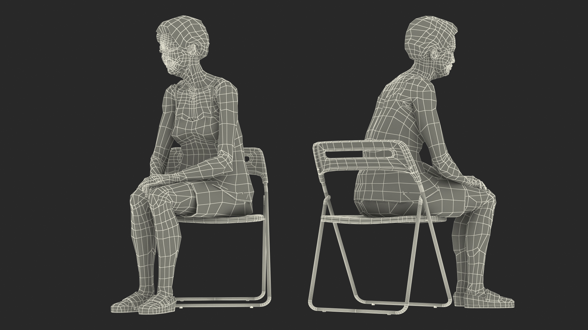 Asian Old Lady in Sleeping Suit Sitting 3D model