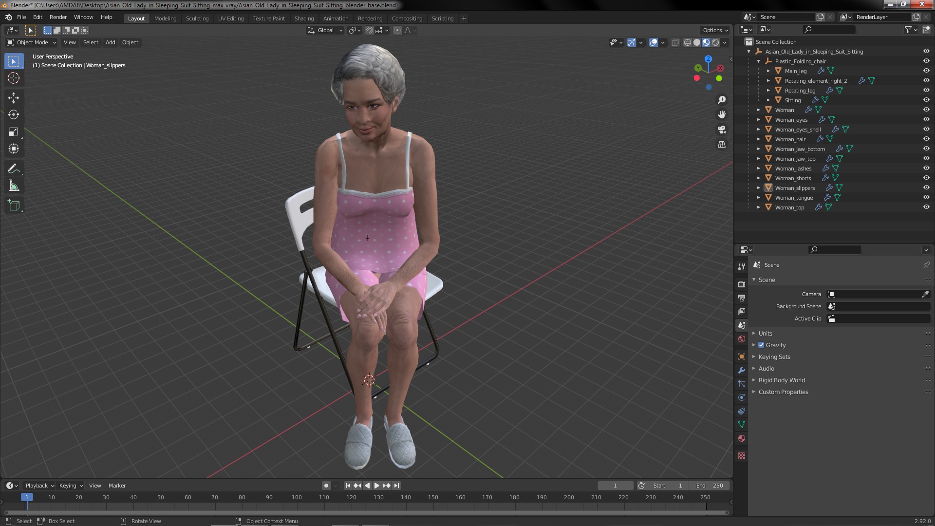 Asian Old Lady in Sleeping Suit Sitting 3D model