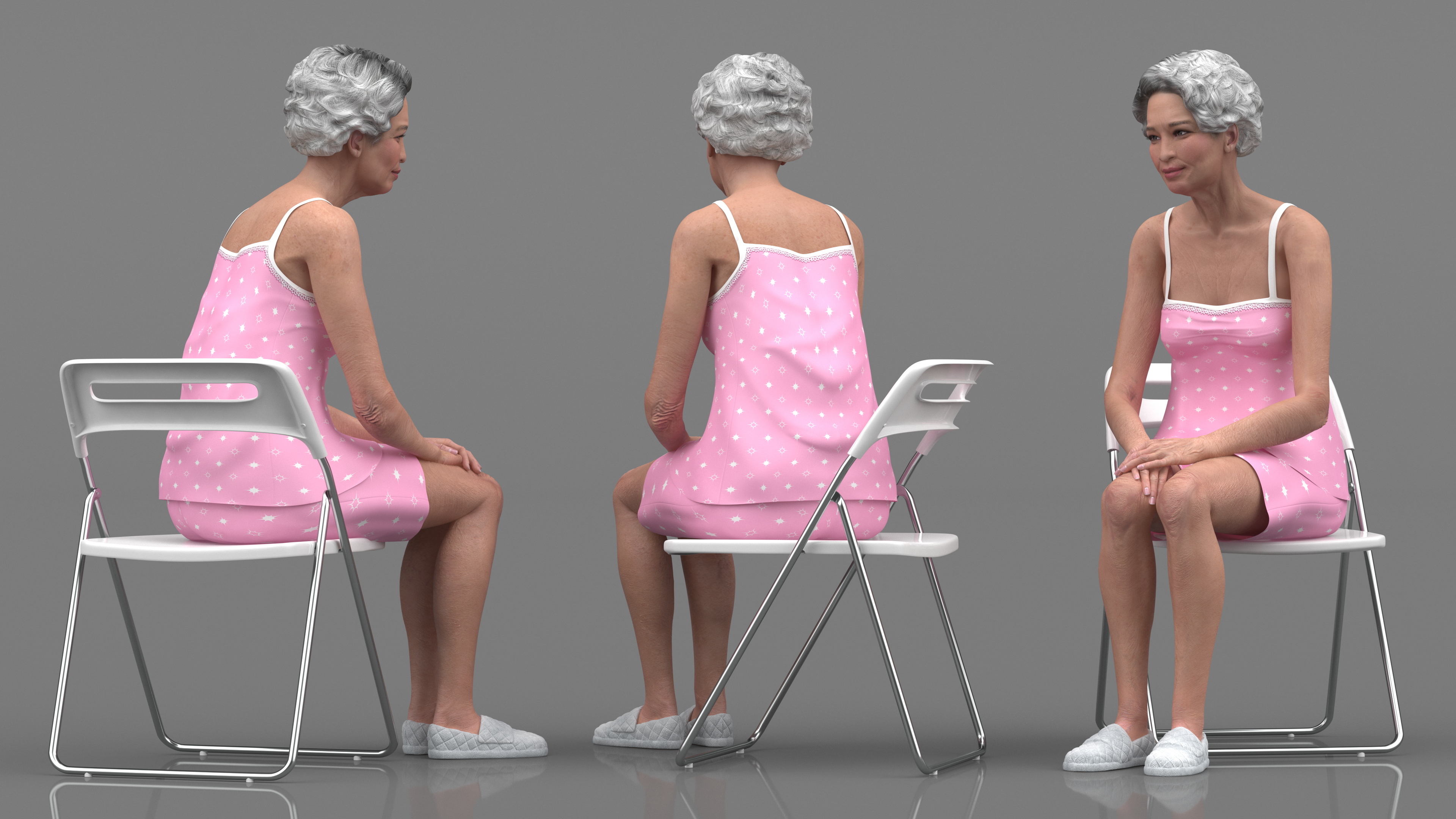 Asian Old Lady in Sleeping Suit Sitting 3D model