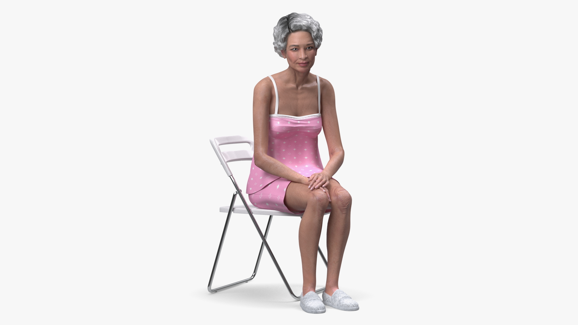 Asian Old Lady in Sleeping Suit Sitting 3D model