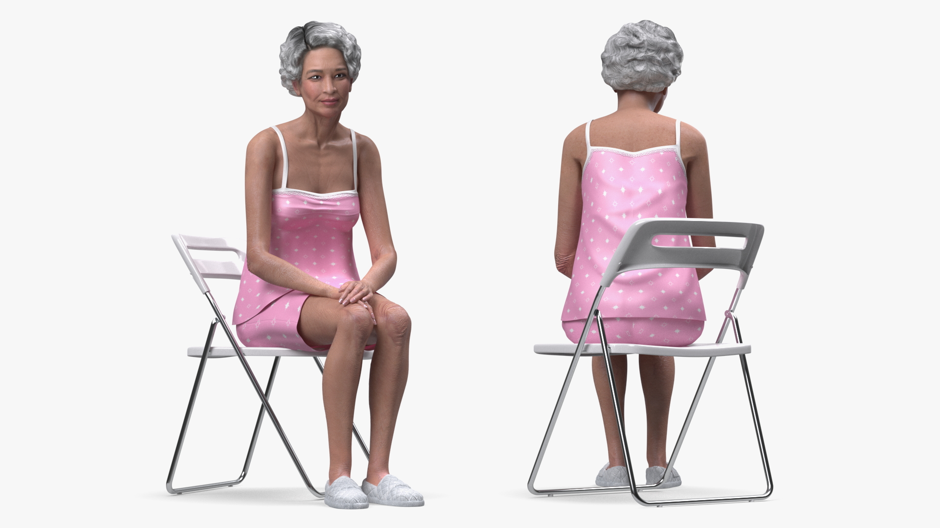 Asian Old Lady in Sleeping Suit Sitting 3D model