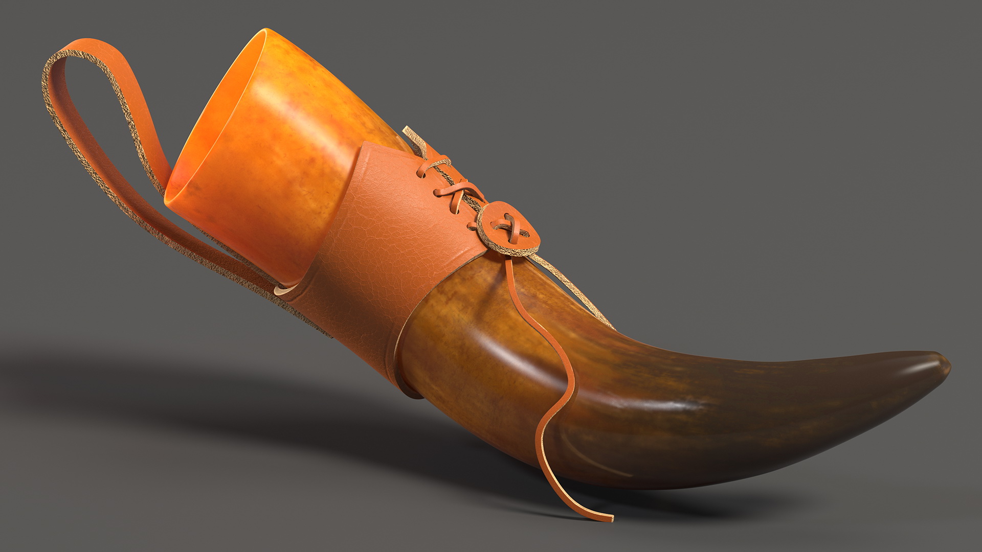 3D Vintaghe Dark Drinking Horn in Leather Case model