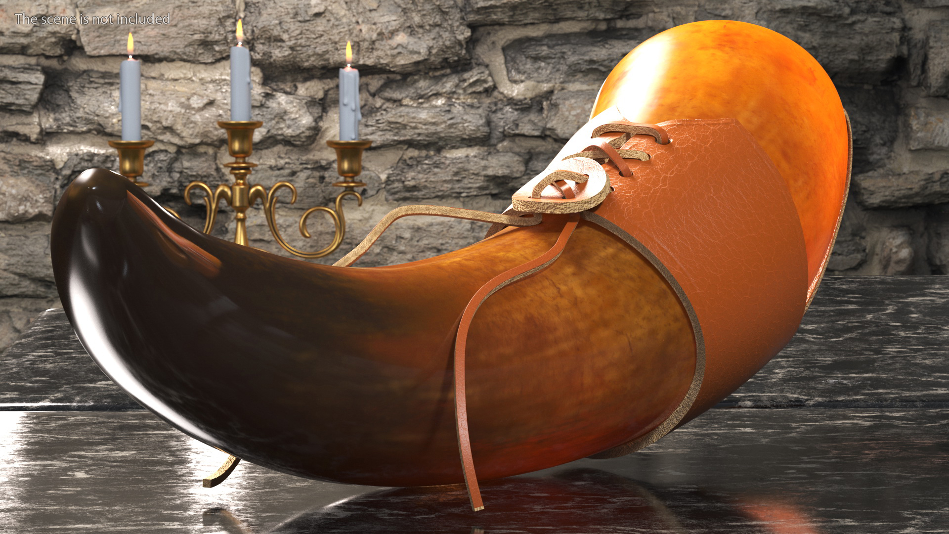 3D Vintaghe Dark Drinking Horn in Leather Case model