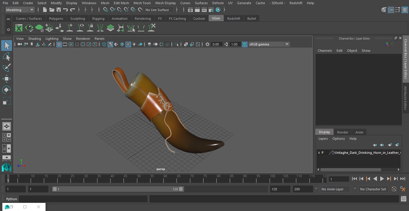 3D Vintaghe Dark Drinking Horn in Leather Case model