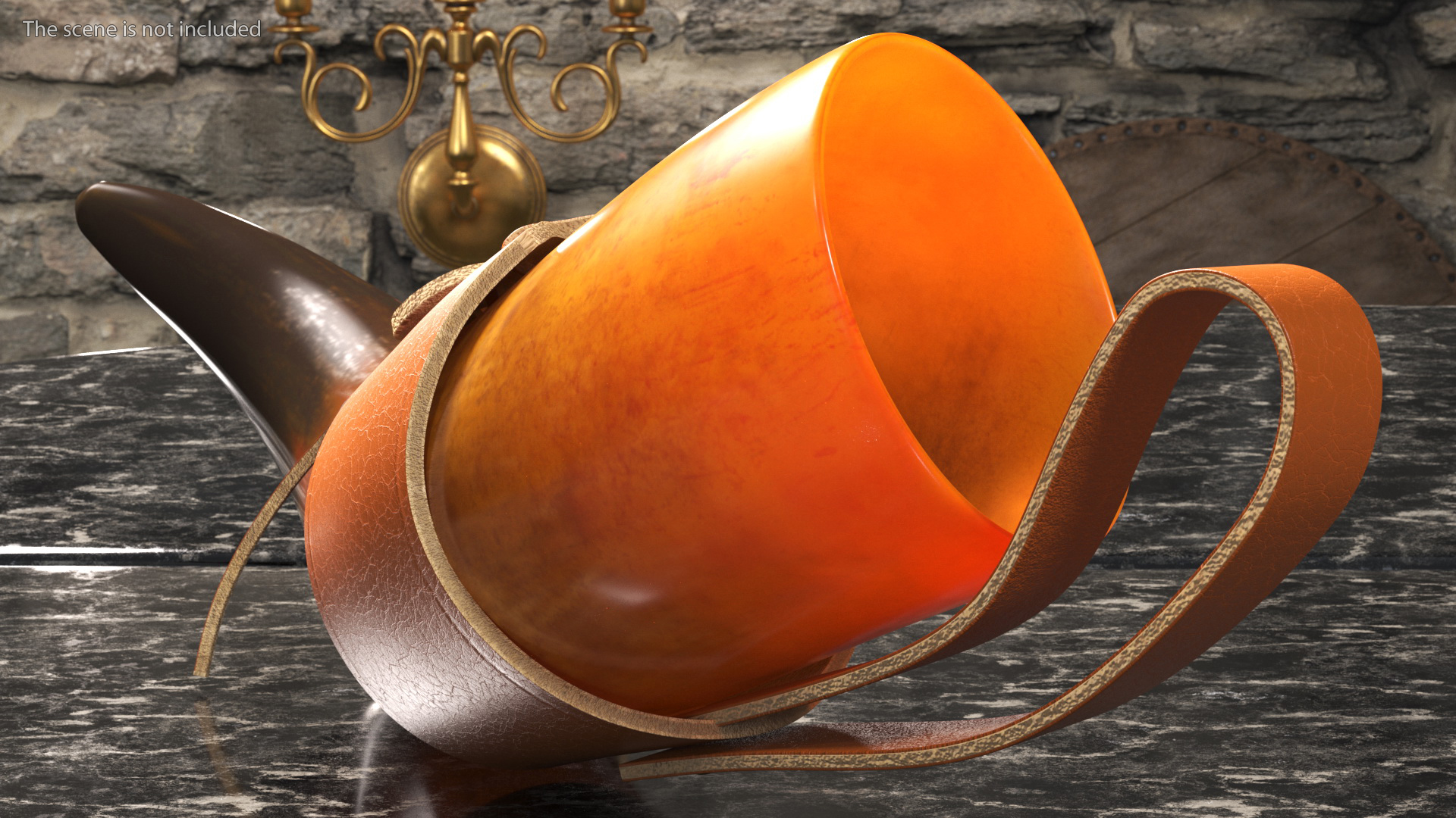 3D Vintaghe Dark Drinking Horn in Leather Case model