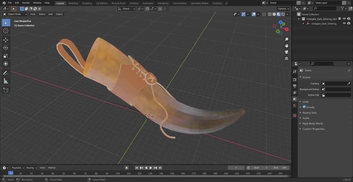 3D Vintaghe Dark Drinking Horn in Leather Case model