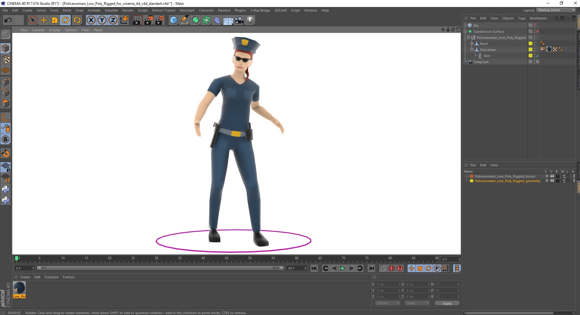 3D Policewoman Low Poly Rigged for Cinema 4D