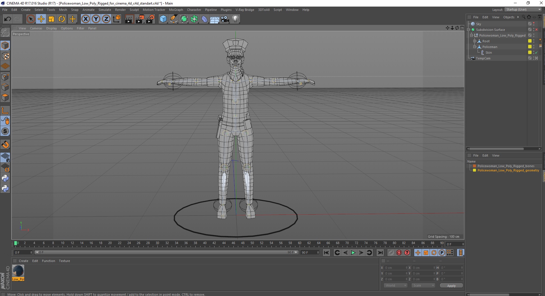 3D Policewoman Low Poly Rigged for Cinema 4D