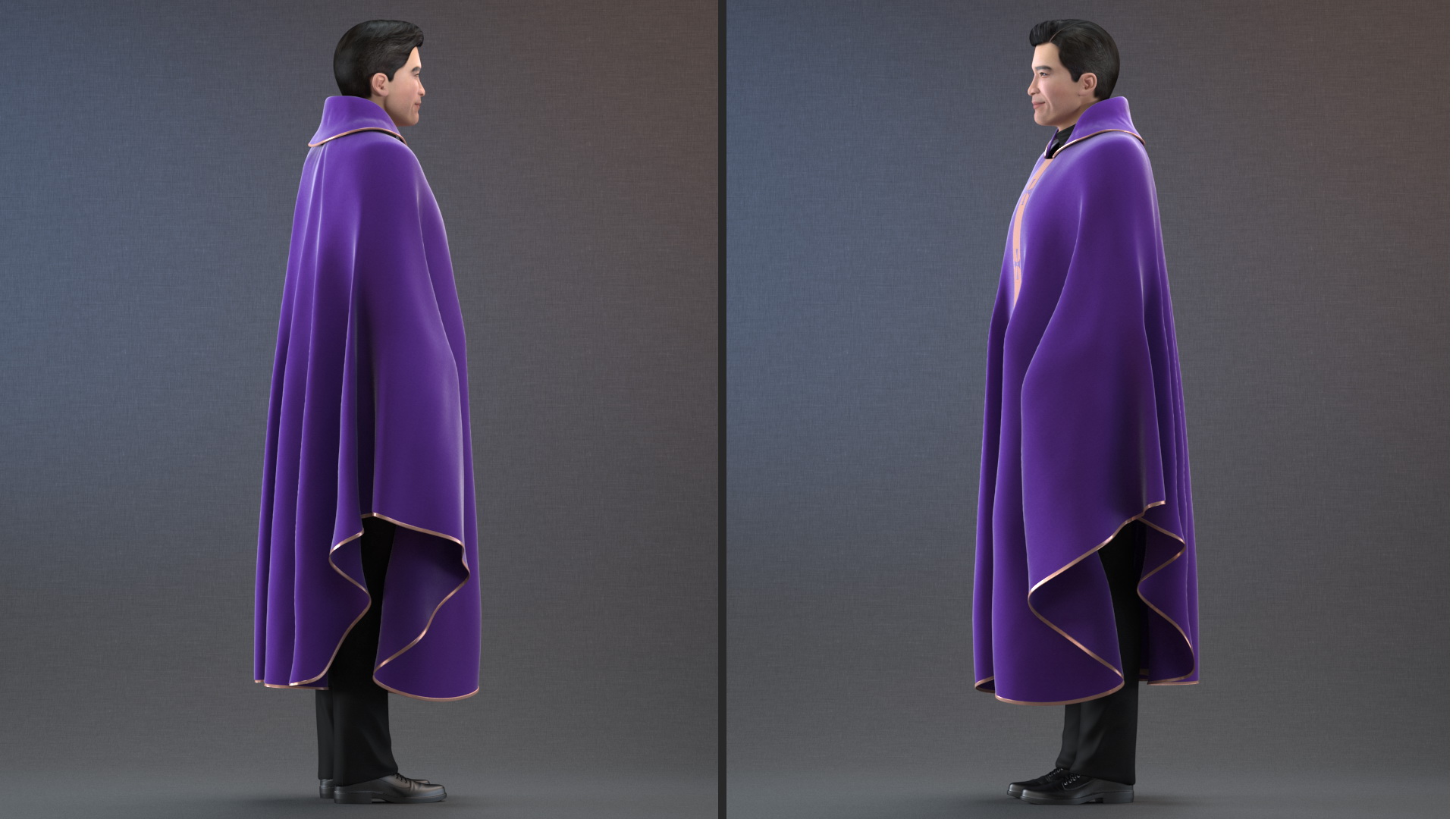 3D Clergyman with Liturgical Vestment Purple Robe