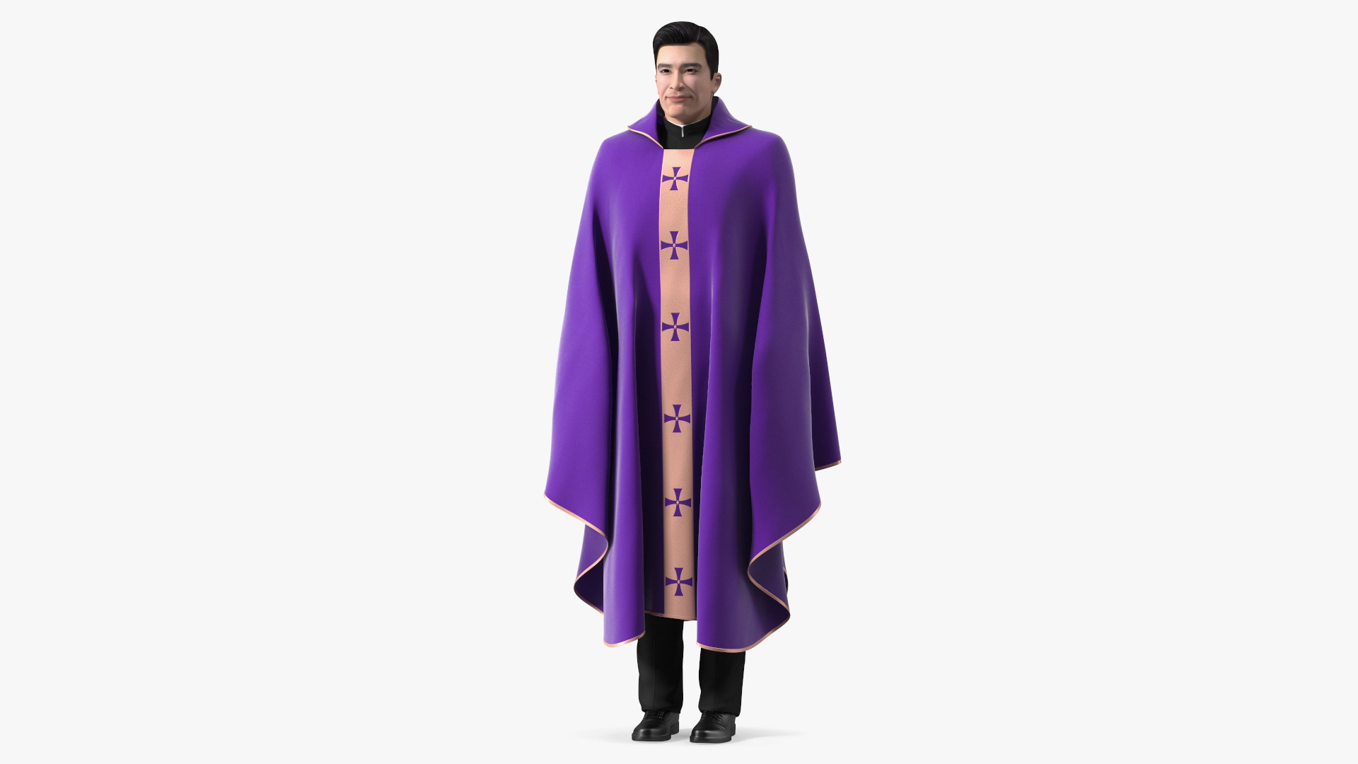 3D Clergyman with Liturgical Vestment Purple Robe