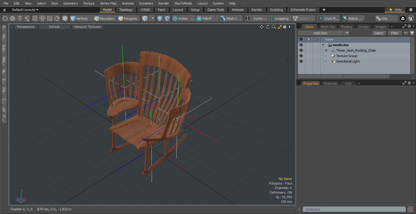 Three Seat Rocking Chair 3D model