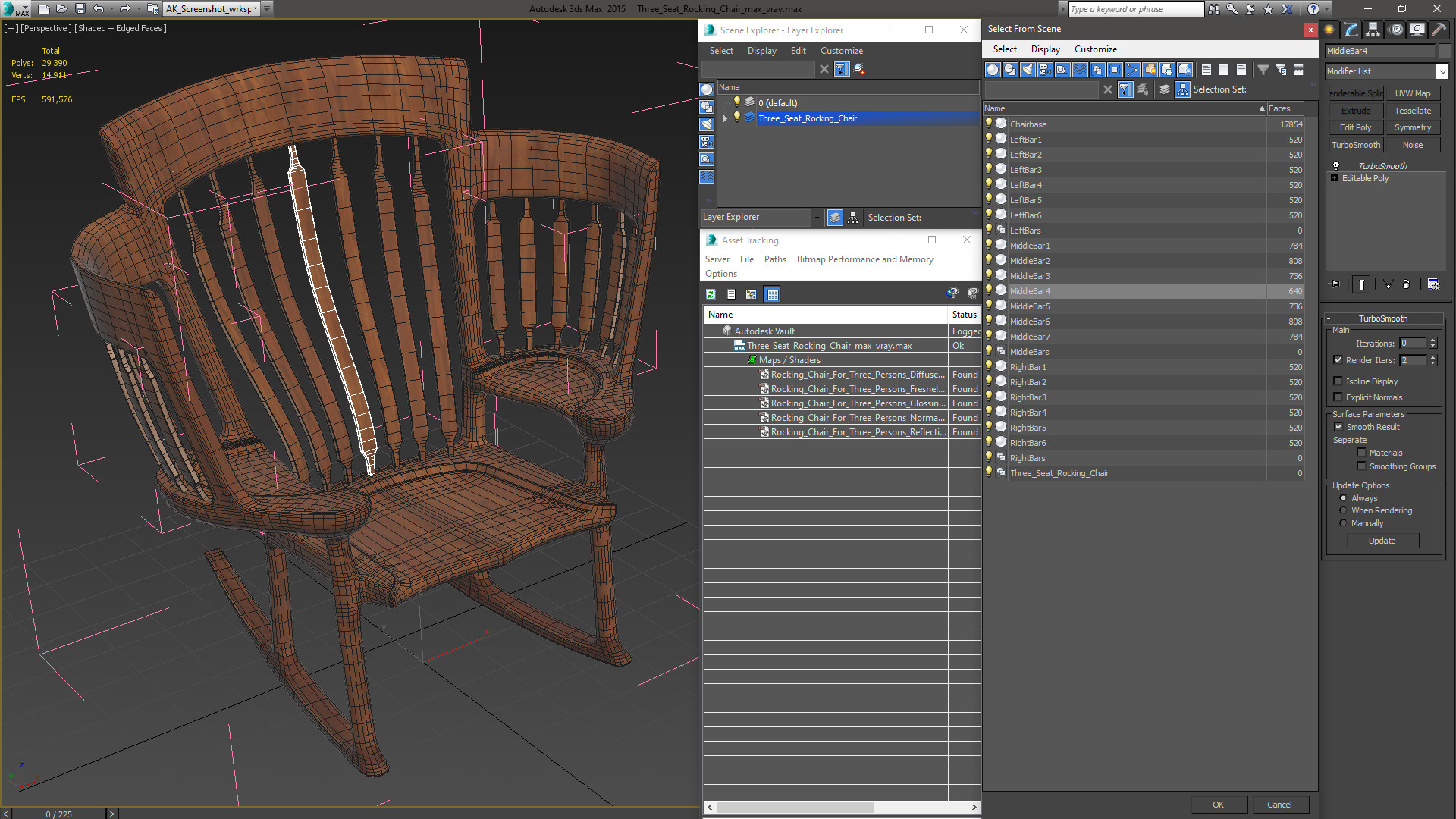 Three Seat Rocking Chair 3D model